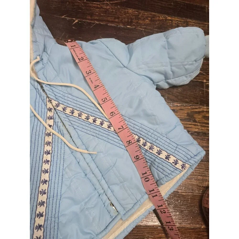 Vintage 1970s Playland Blue Faux Fur Lined Hooded Winter Jacket
